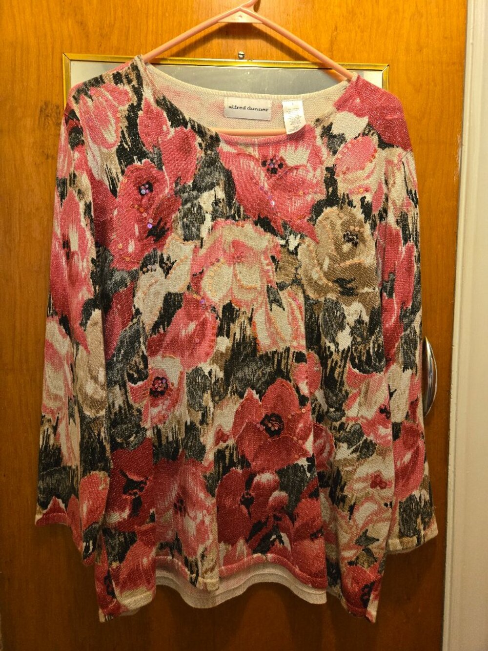 Alfred Dunner Floral Sequined Top L